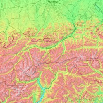 Mapa topográfico Tirol, altitude, relevo