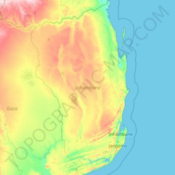 Mapa topográfico Inhambane, altitude, relevo