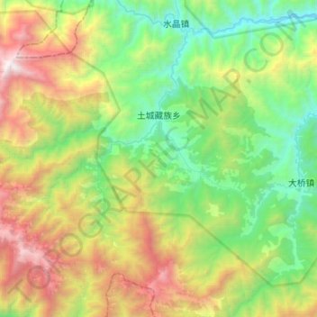 Mapa topográfico 土城藏族乡, altitude, relevo