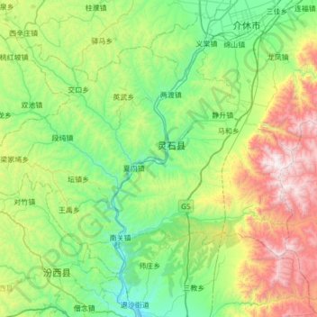 Mapa topográfico 灵石县, altitude, relevo