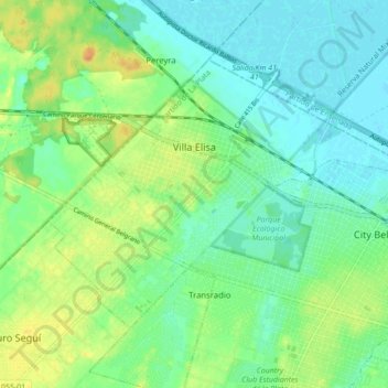 Mapa topográfico Villa Elisa, altitude, relevo