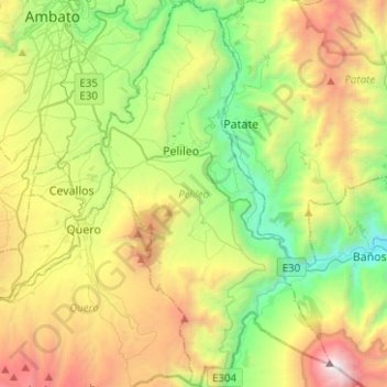 Mapa topográfico Pelileo, altitude, relevo