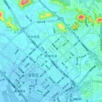 Mapa topográfico 新安街道, altitude, relevo