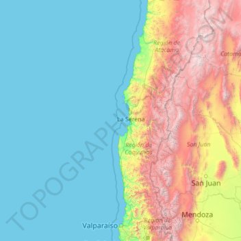 Mapa topográfico Valparaíso, altitude, relevo