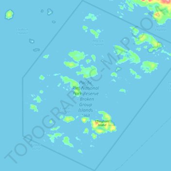 Mapa topográfico Pacific Rim National Park Reserve - Broken Group Islands Unit, altitude, relevo