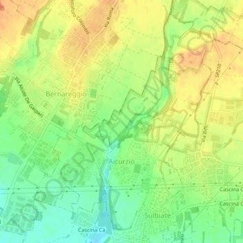 Mapa topográfico Aicurzio, altitude, relevo