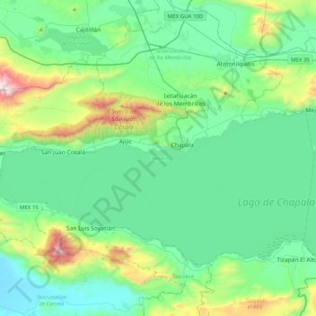 Mapa topográfico Chapala, altitude, relevo