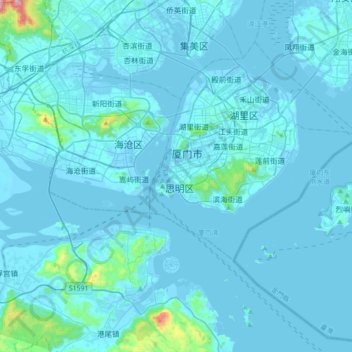 Mapa topográfico Xiamen, altitude, relevo