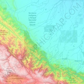 Mapa topográfico Chapare, altitude, relevo