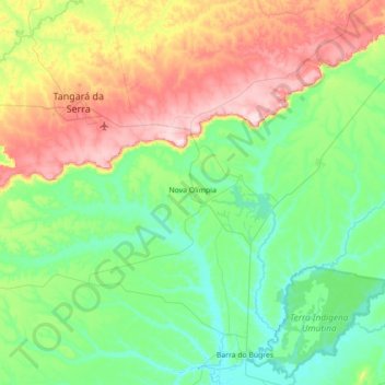 Mapa topográfico Nova Olímpia, altitude, relevo