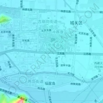 Mapa topográfico 八廓街道, altitude, relevo