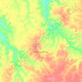 Mapa topográfico Simplício Mendes, altitude, relevo