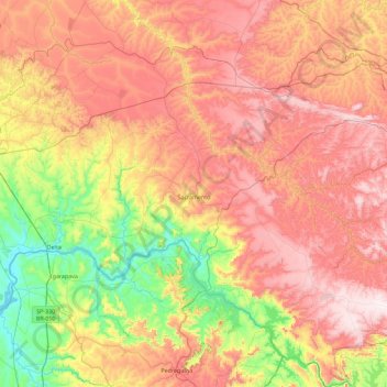 Mapa topográfico Sacramento, altitude, relevo