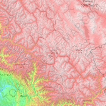 Mapa topográfico Lahul and Spiti, altitude, relevo