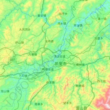 Mapa topográfico 凯里市, altitude, relevo