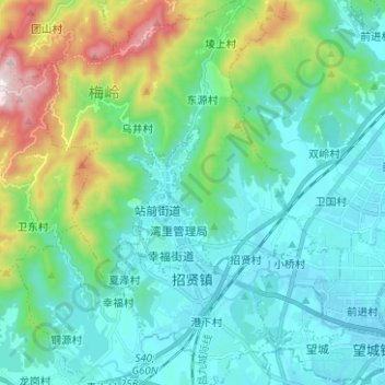 Mapa topográfico 招贤镇, altitude, relevo