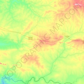 Mapa topográfico Lombe, altitude, relevo