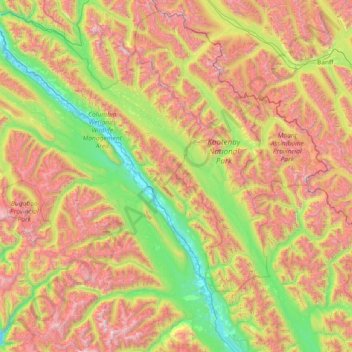 Mapa topográfico Area G (Forster Creek/Mount Assiniboine), altitude, relevo