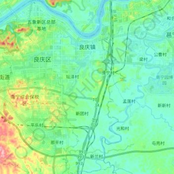 Mapa topográfico 良庆镇, altitude, relevo