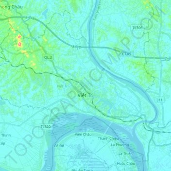 Mapa topográfico Việt Trì, altitude, relevo