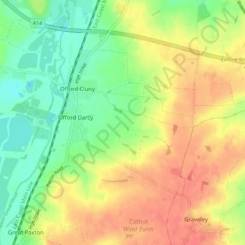 Mapa topográfico Offord Cluny and Offord D'Arcy, altitude, relevo