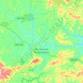 Mapa topográfico São Gonçalo do Rio Abaixo, altitude, relevo
