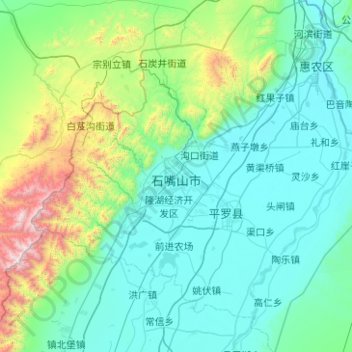 Mapa topográfico Shizuishan City, altitude, relevo
