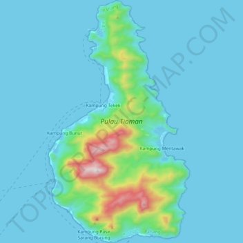 Mapa topográfico Tioman Island, altitude, relevo