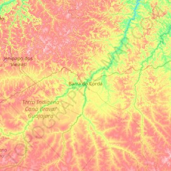 Mapa topográfico Barra do Corda, altitude, relevo