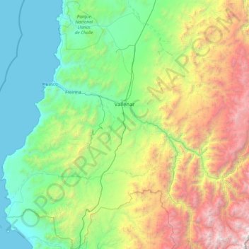 Mapa topográfico Vallenar, altitude, relevo