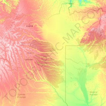 Mapa topográfico Moxico, altitude, relevo