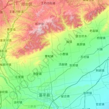 Mapa topográfico 富平县, altitude, relevo