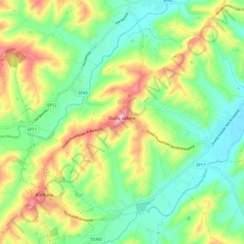 Mapa topográfico Ostra Vetere, altitude, relevo