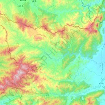 Mapa topográfico อำเภอแม่ฟ้าหลวง, altitude, relevo