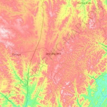 Mapa topográfico Jaguaquara, altitude, relevo