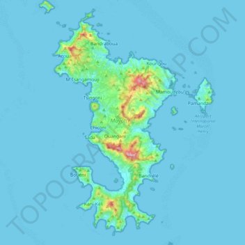 Mapa topográfico Mayotte, altitude, relevo