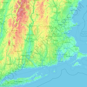 Mapa topográfico Massachusetts, altitude, relevo