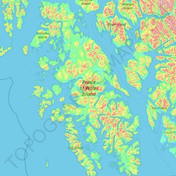 Mapa topográfico Prince of Wales Island, altitude, relevo