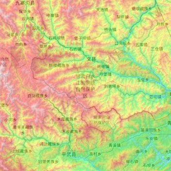 Mapa topográfico 甘肃白水江国家级自然保护区, altitude, relevo