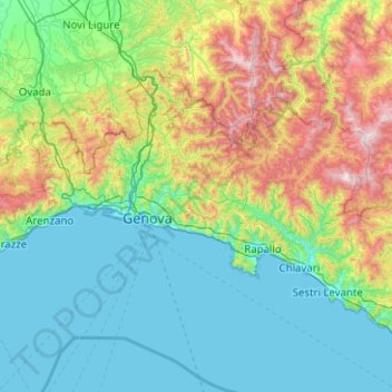 Mapa topográfico Genua, altitude, relevo