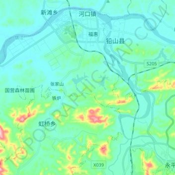 Mapa topográfico 河口镇, altitude, relevo