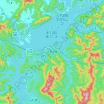 Mapa topográfico 太平湖镇, altitude, relevo