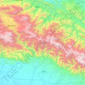 Mapa topográfico Yahukimo, altitude, relevo