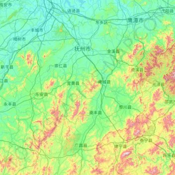 Mapa topográfico Fuzhou City, altitude, relevo
