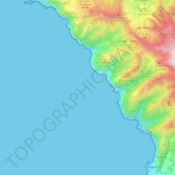 Mapa topográfico Acantilados de los Gigantes, altitude, relevo