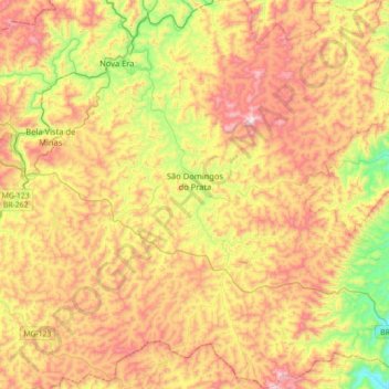 Mapa topográfico São Domingos do Prata, altitude, relevo