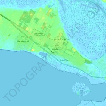 Mapa topográfico Ciudad del Plata, altitude, relevo