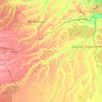 Mapa topográfico Pando, altitude, relevo