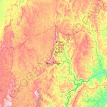 Mapa topográfico Grão Mogol, altitude, relevo