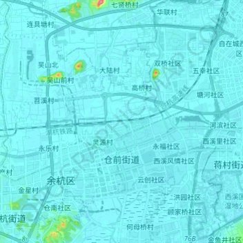 Mapa topográfico 仓前街道, altitude, relevo